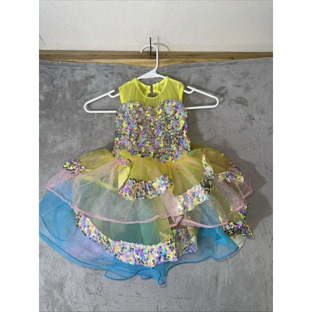 Revolution Dancewear Girls Size MC Sequin Tutu Costume Yellow Multicolor Recital